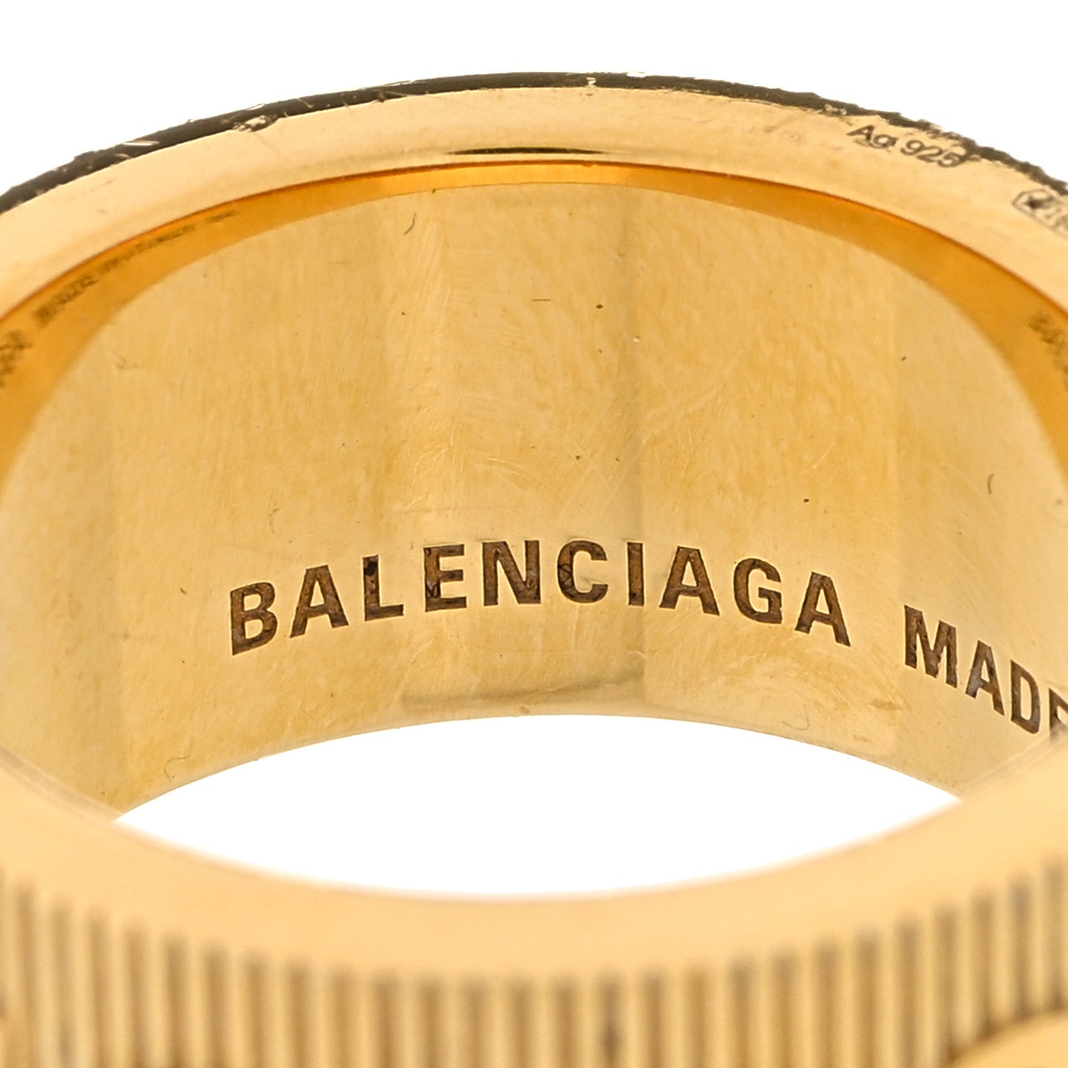 Balenciaga Gold Plated Sterling Silver Logo Band Ring 54 7 Yellow Gold 4 of 5