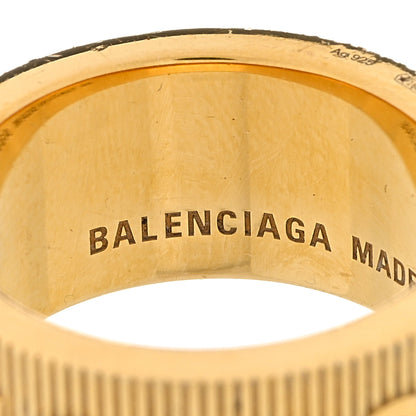 Balenciaga Gold Plated Sterling Silver Logo Band Ring 54 7 Yellow Gold 4 of 5