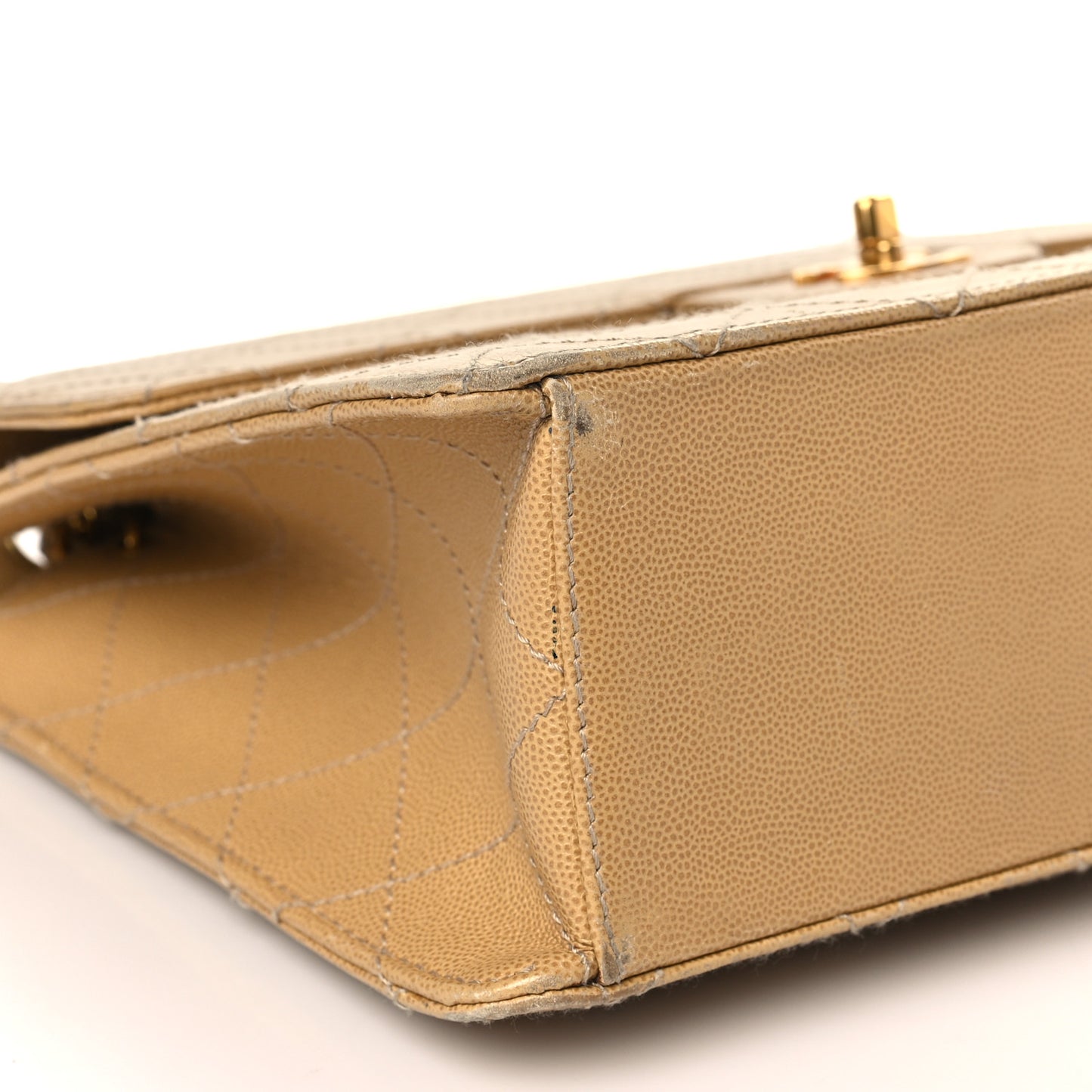 Caviar Stitched Jumbo Single Flap Beige