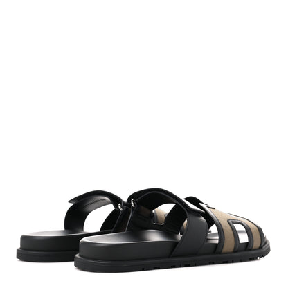 Hermes Canvas Calfskin Mens Chypre Sandals 44 Kaki Black 4 of 8