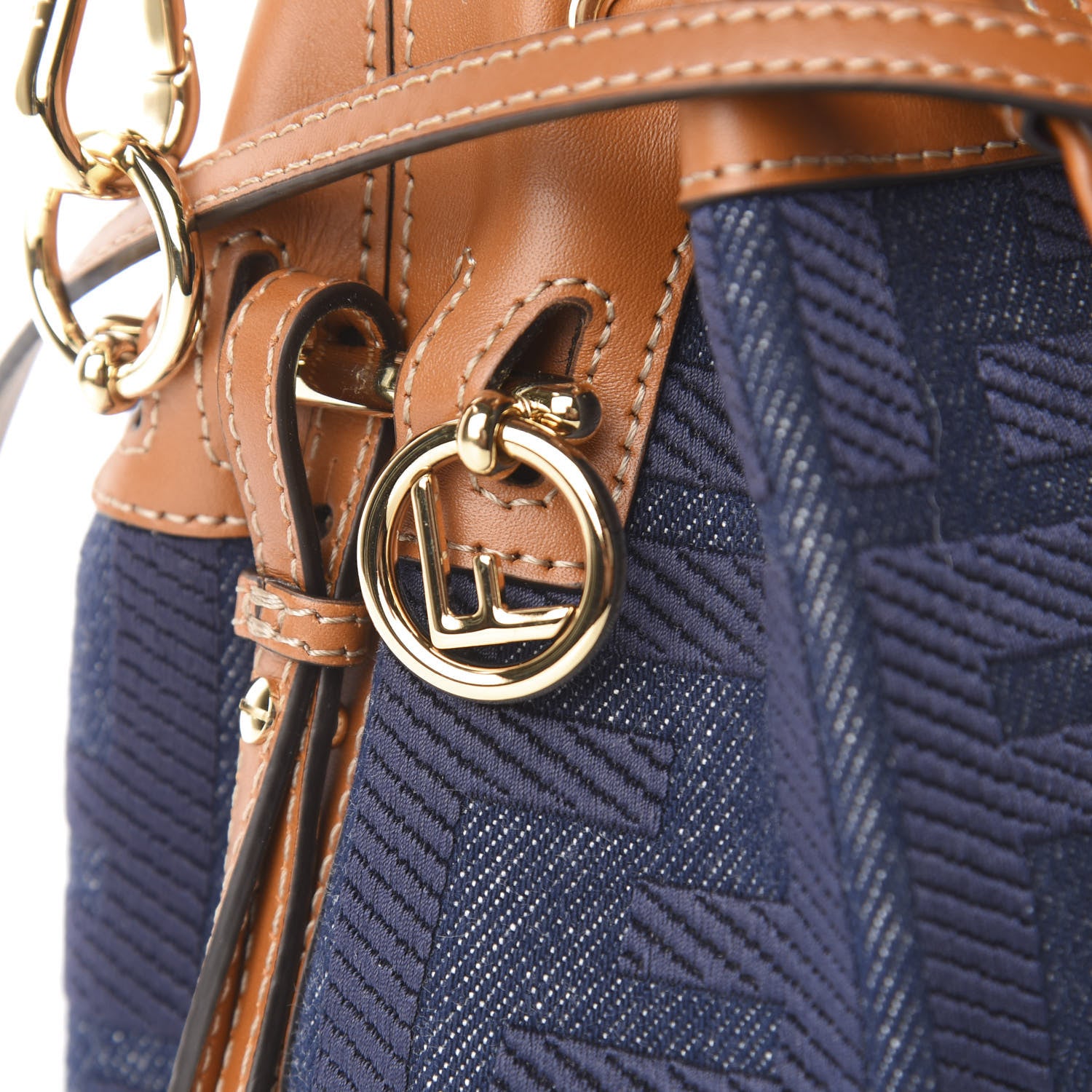 Fendi Denim Vitello King F is Fendi FF Embroidered Mini Mon Tresor Bucket Bag Blue Cuoio 10 of 12