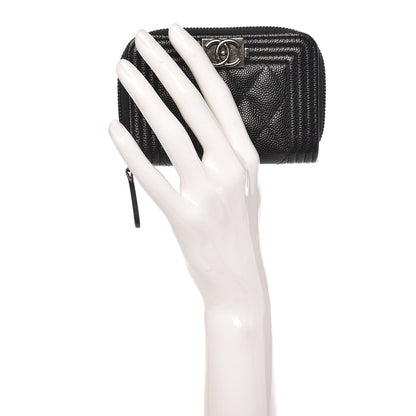 Chanel Caviar Quilted Boy Zip Around Coin Purse Wallet Black 2 of 8
