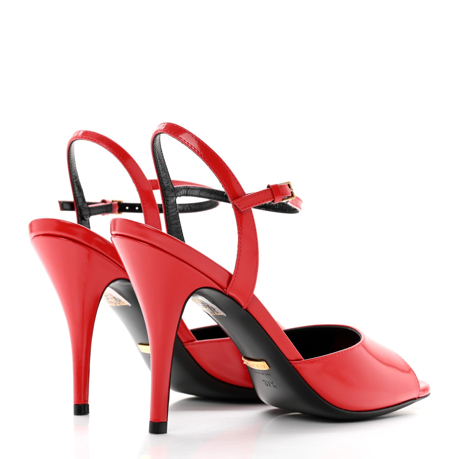 Gucci Regent Calfskin Peep Toe Sandals 37.5 Heron Red 4 of 10