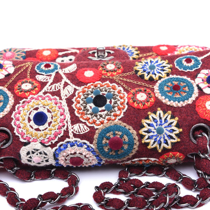 Chanel Felt Flower Embroidered Medium Double Flap Burgundy Multicolor 13 of 13