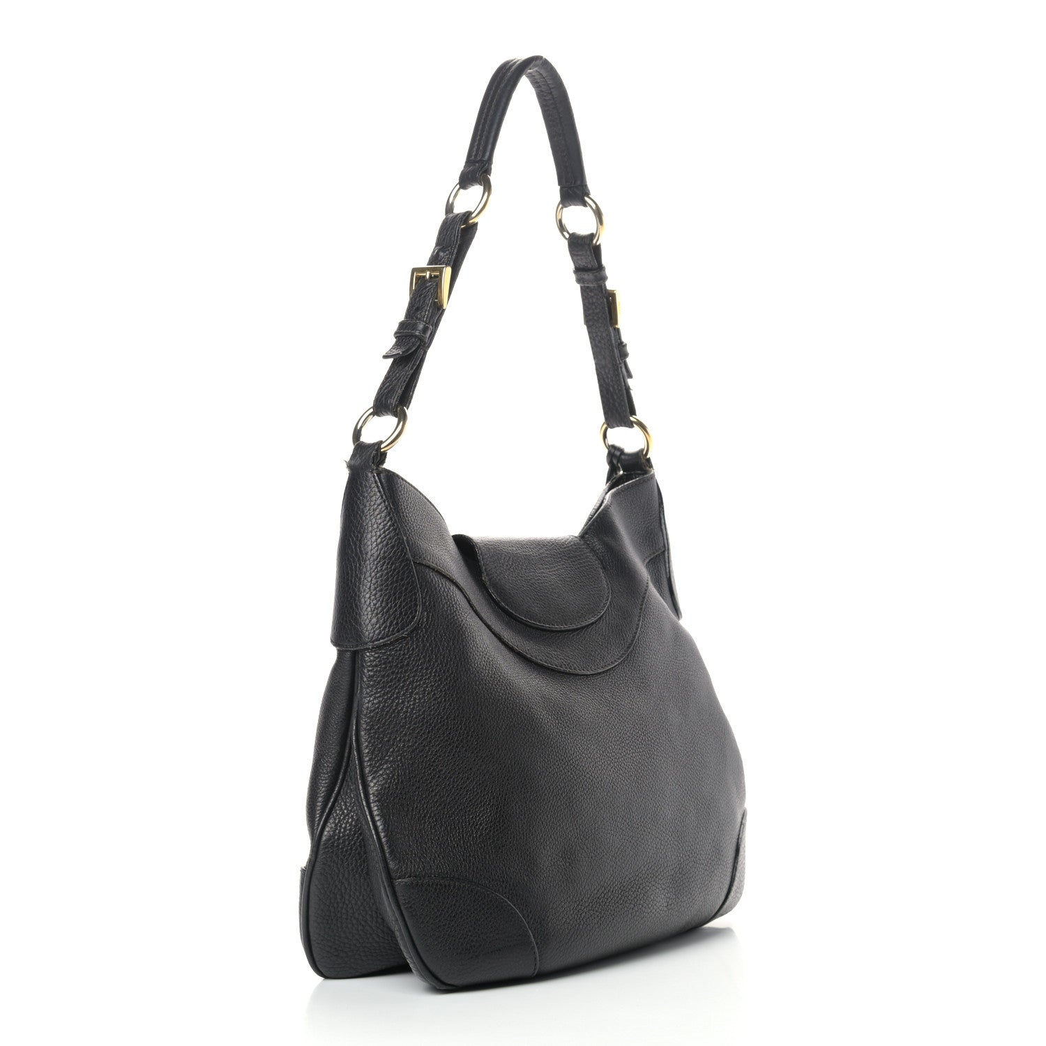 Prada Vitello Daino Pushlock Hobo Black 2 of 13