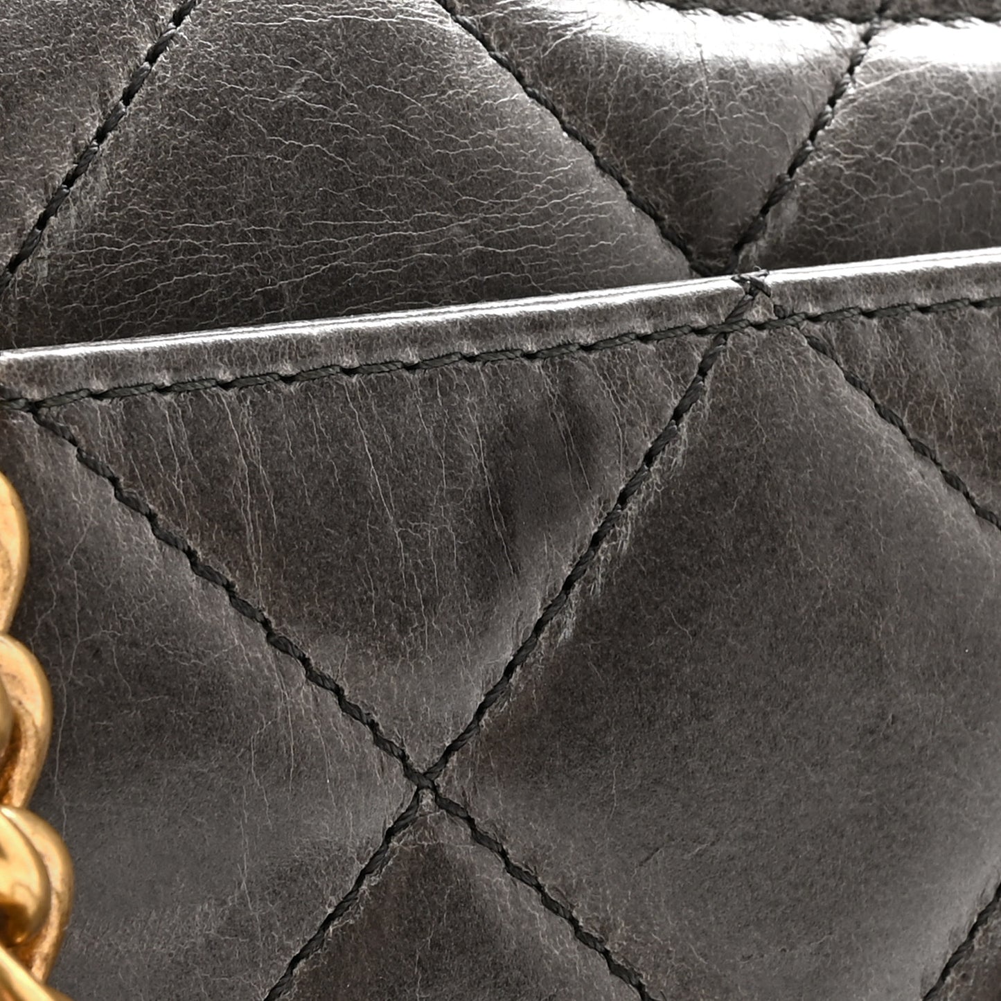Glazed Calfskin Medium Perfect Edge Flap Grey