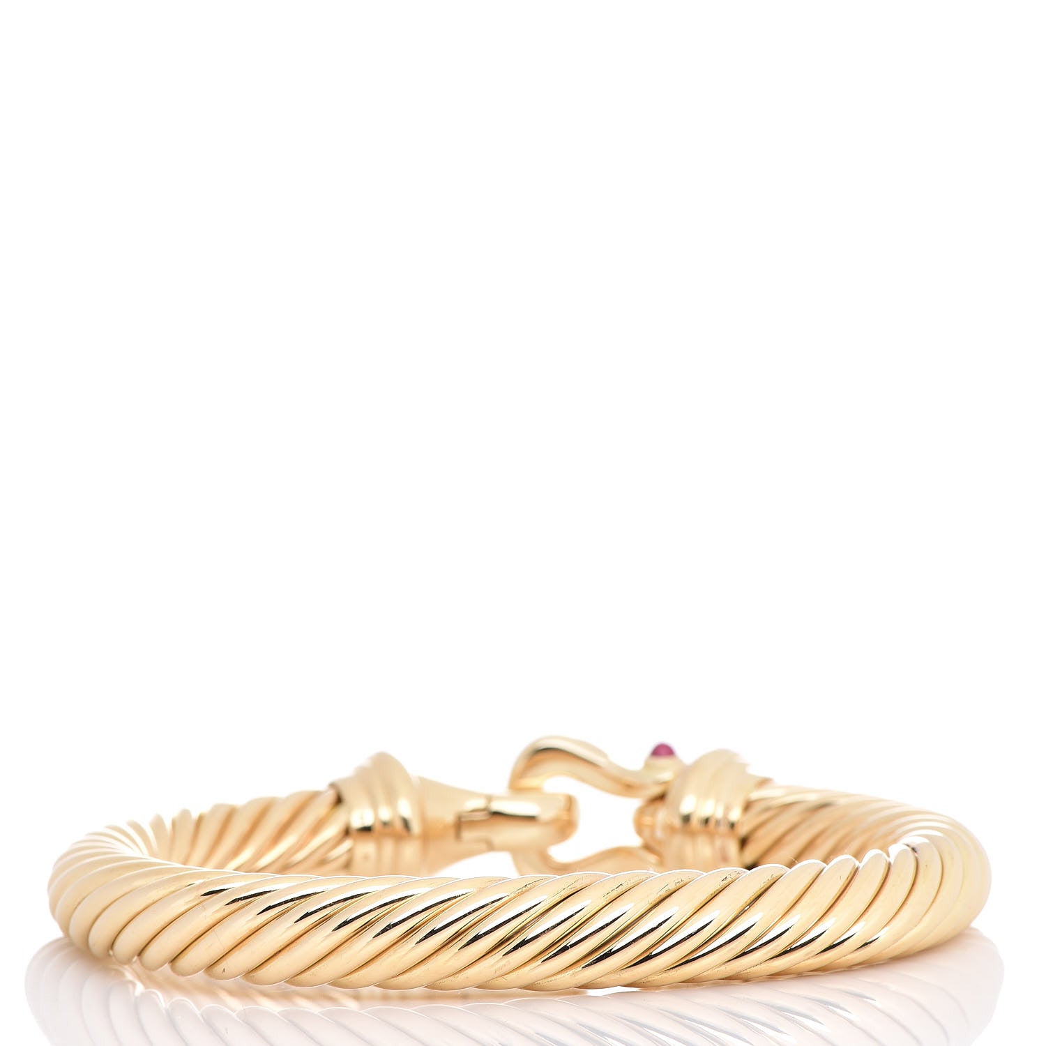 David Yurman 18K Yellow Gold Diamond Ruby 9mm Cable Buckle Bracelet 3 of 6