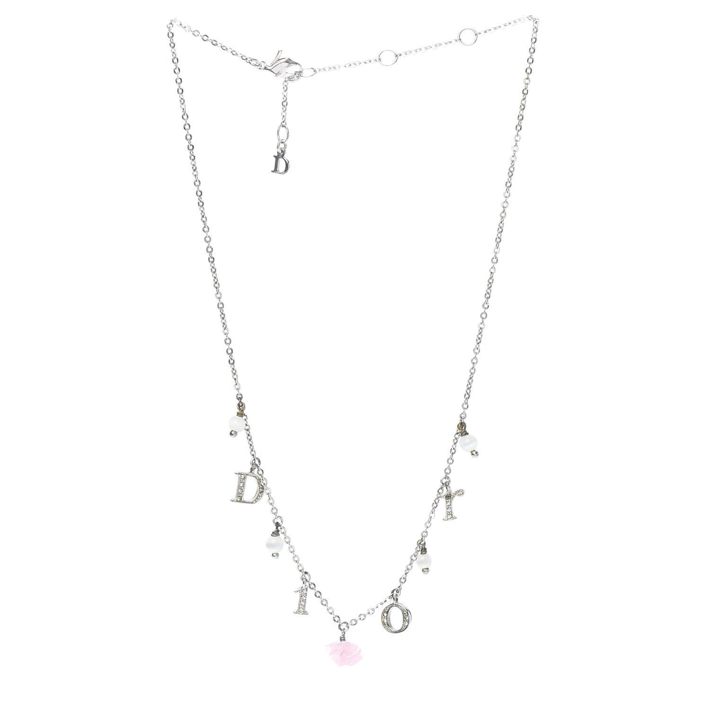 Crystal Logo Charm Necklace Silver