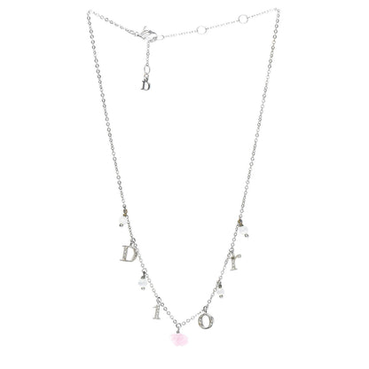 Christian Dior Crystal Logo Charm Necklace Silver 3 of 5