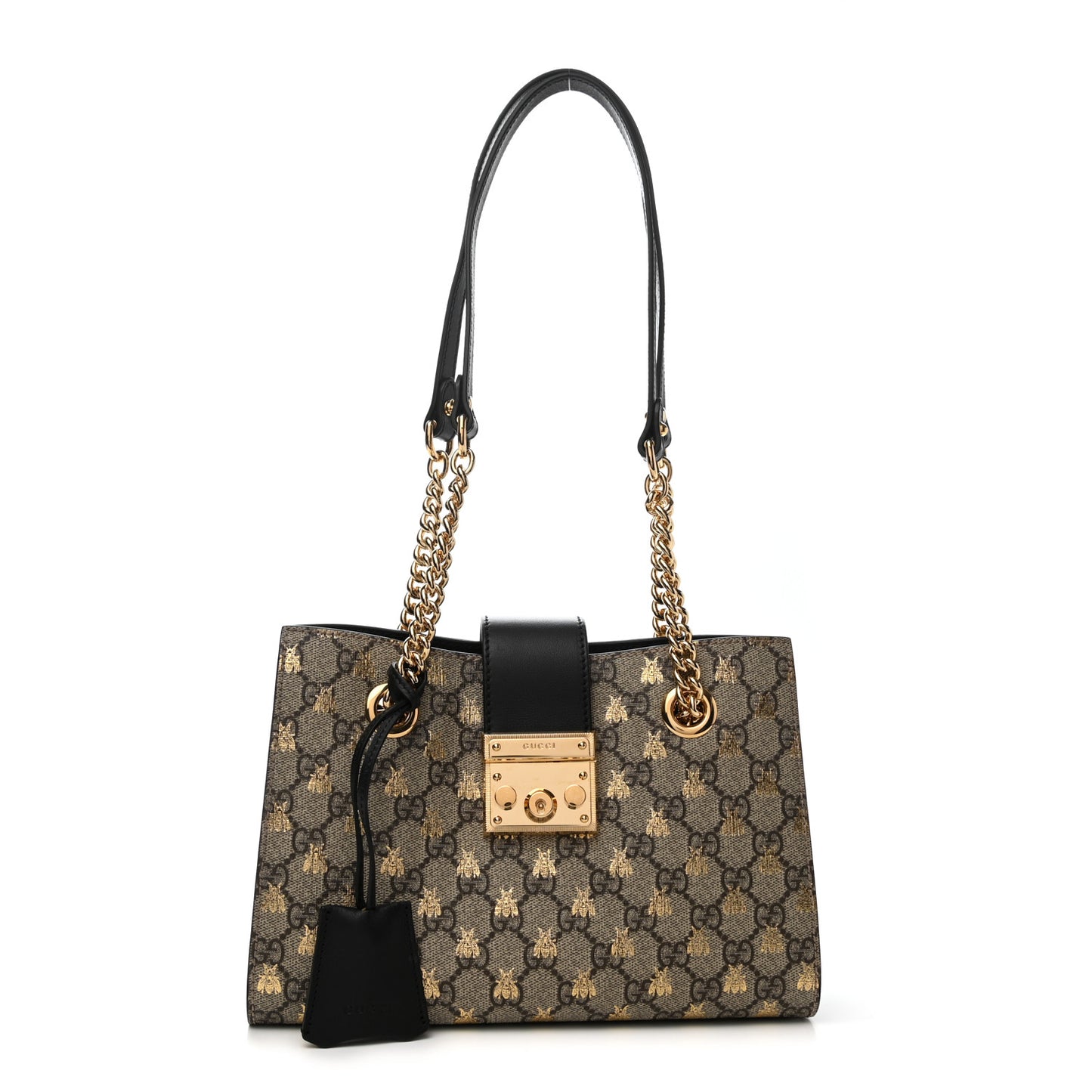 GG Supreme Monogram Bees Small Padlock Tote Beige Oro Black