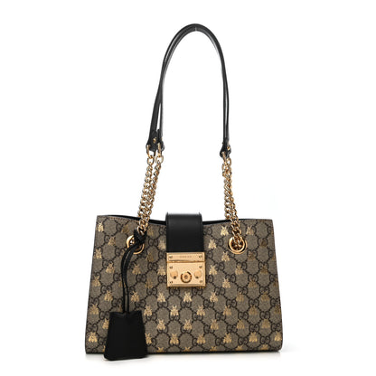 Gucci GG Supreme Monogram Bees Small Padlock Tote Beige Oro Black 2 of 10