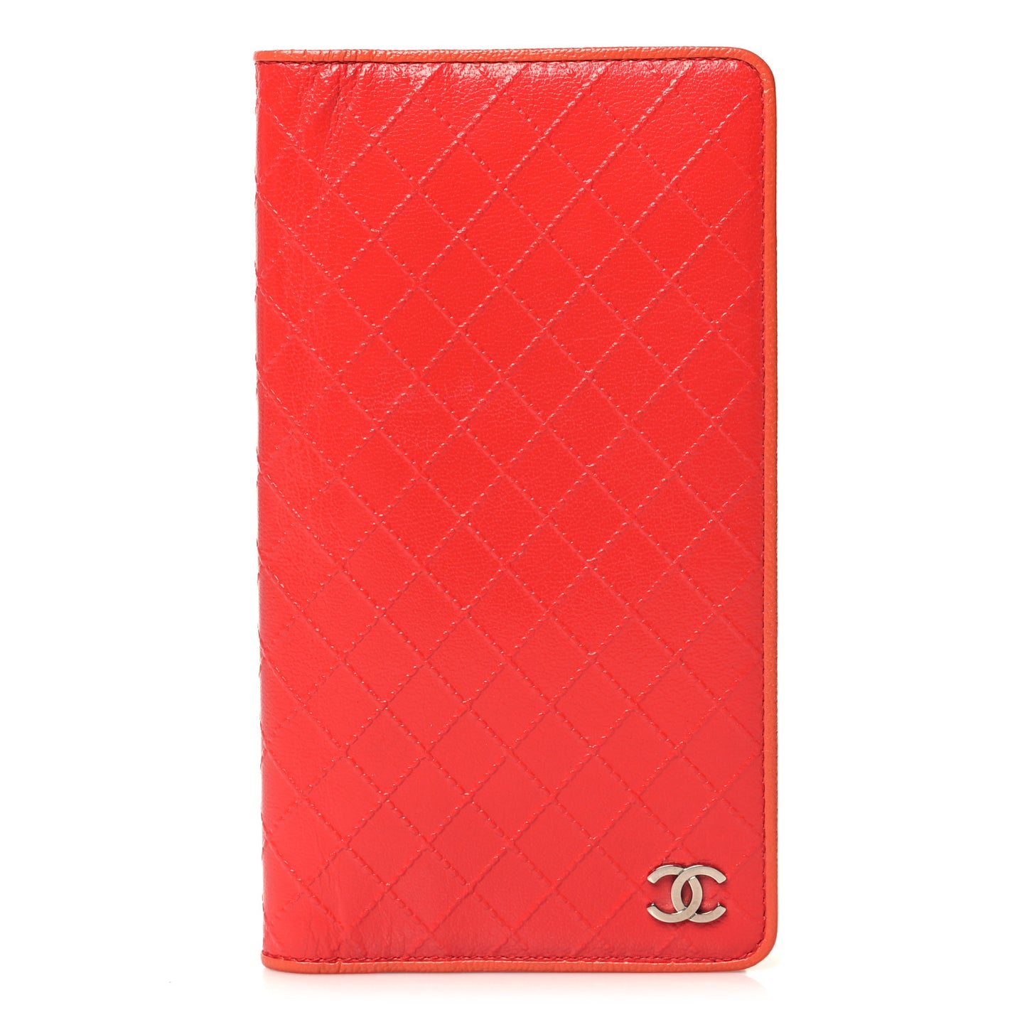Shiny Goatskin Diamond Stitched Yen Wallet Pink Orange