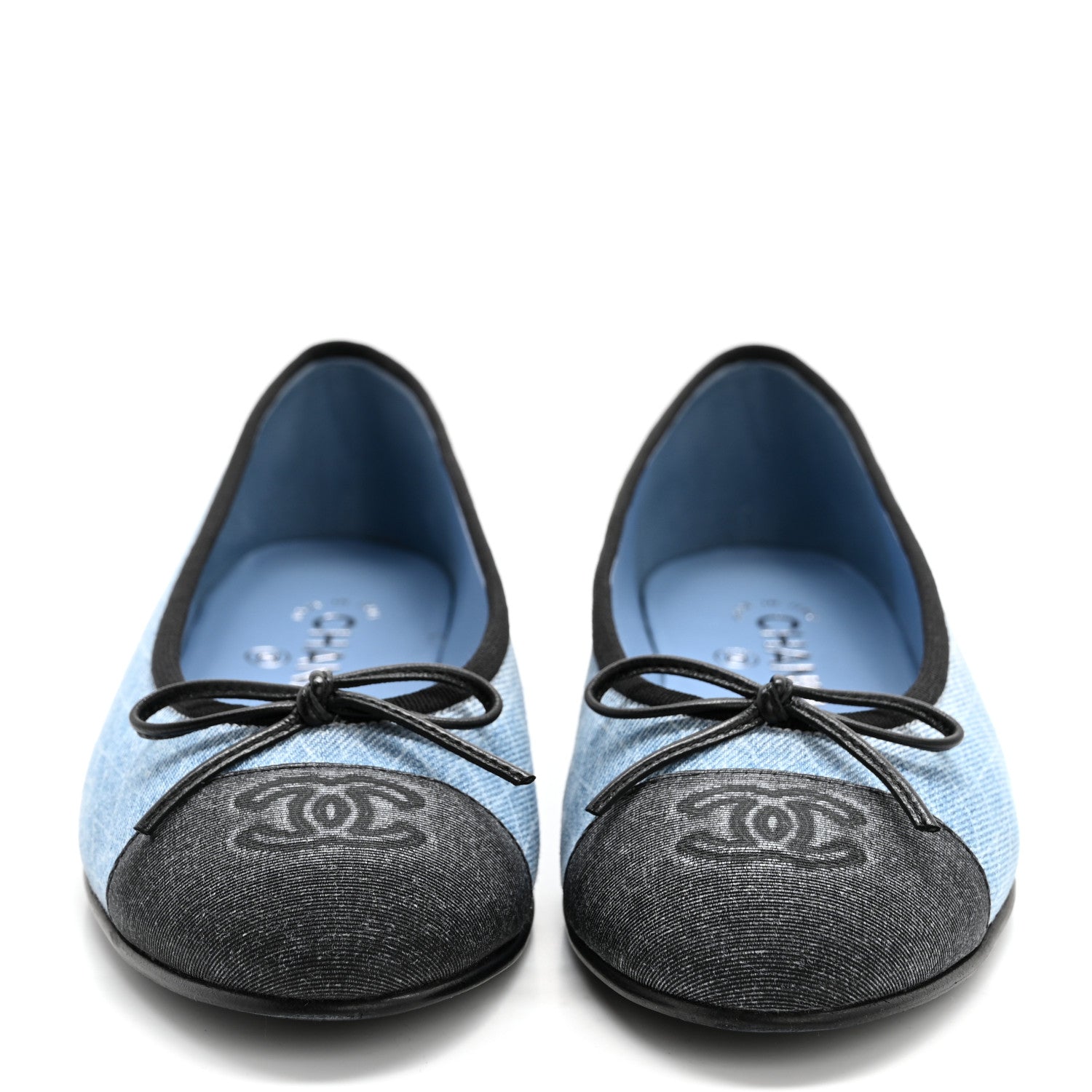 Chanel Denim Printed Quilt CC Cap Toe Ballerina Flats 37.5 Light Blue Dark Grey 2 of 11