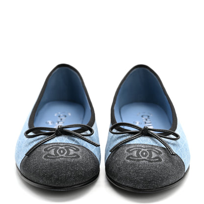 Chanel Denim Printed Quilt CC Cap Toe Ballerina Flats 37.5 Light Blue Dark Grey 2 of 11