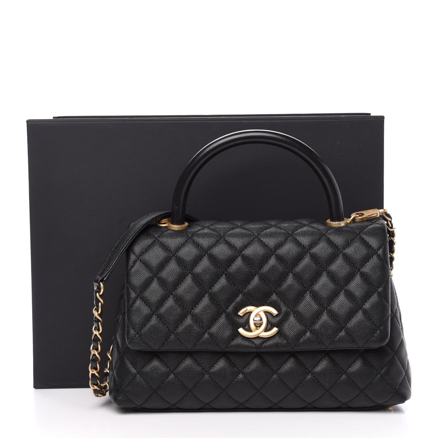 Caviar Quilted Small Coco Handle Flap Black