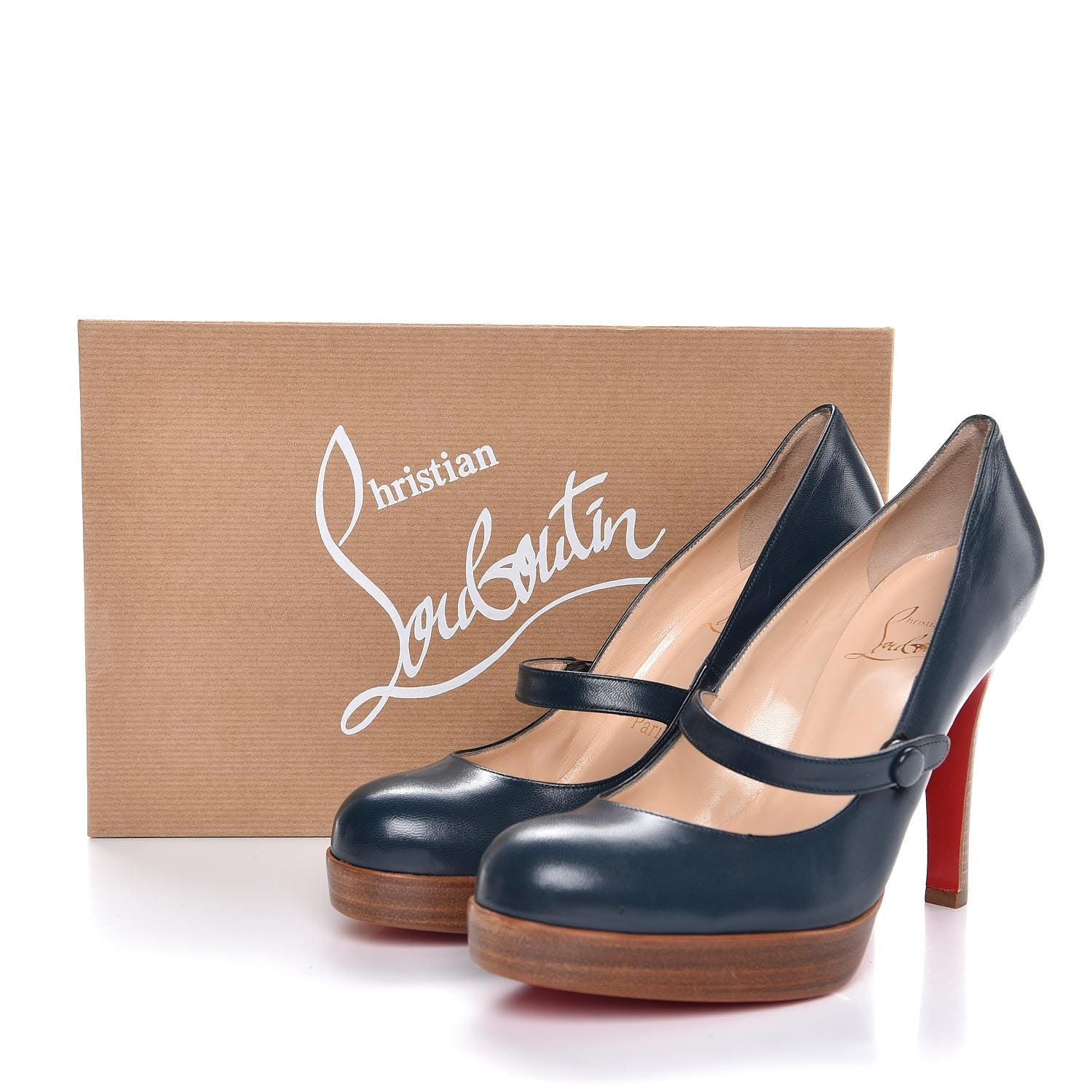 Christian Louboutin Kid Leather Super Wallis 100 Mary Jane Platform Pumps 36.5 Petrolio 8 of 8