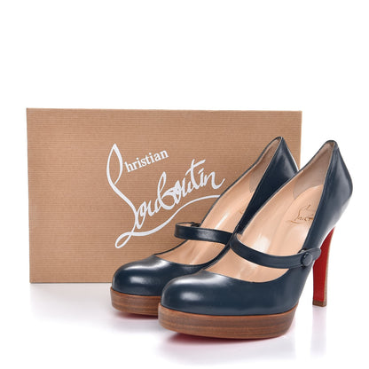 Christian Louboutin Kid Leather Super Wallis 100 Mary Jane Platform Pumps 36.5 Petrolio 8 of 8