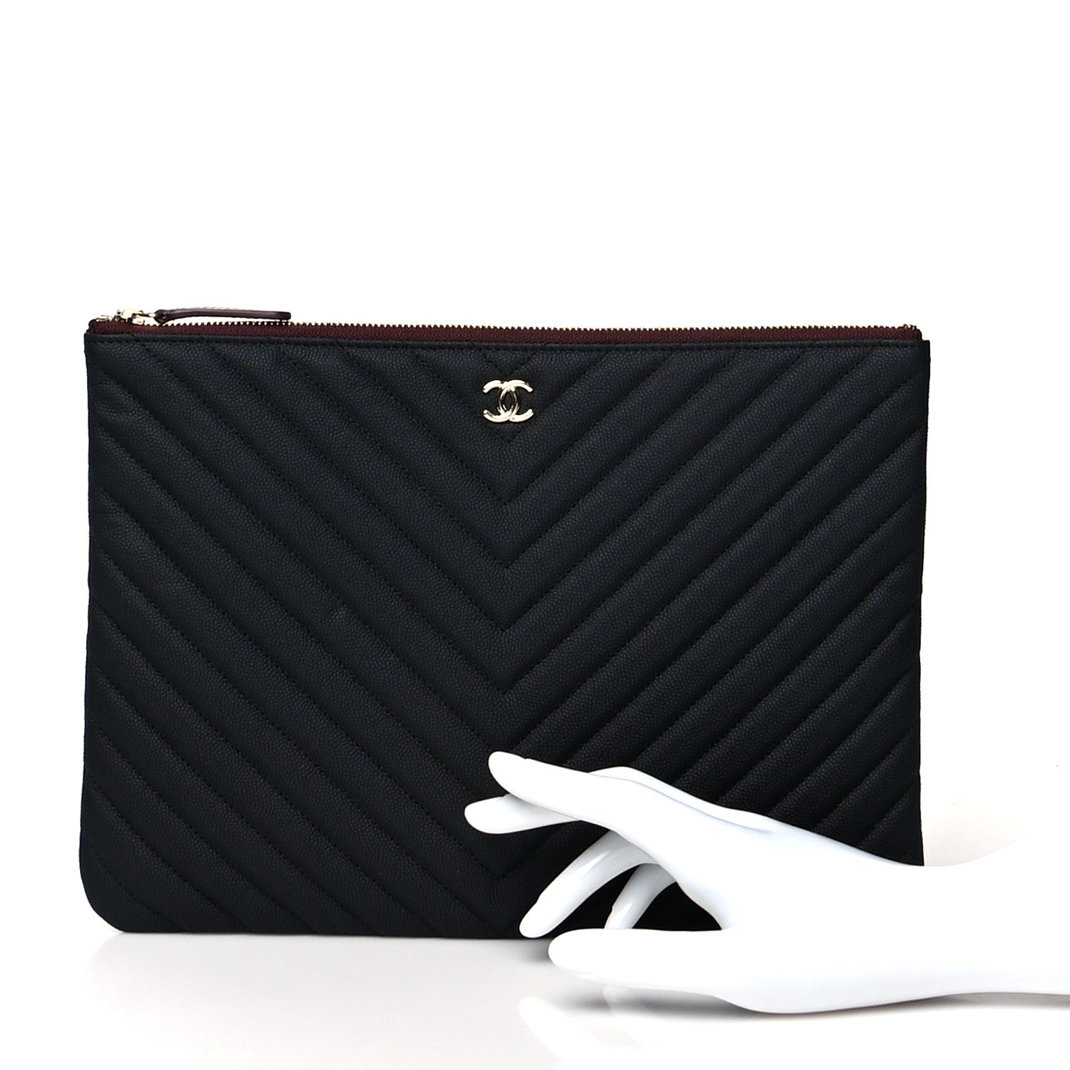 Chanel Caviar Chevron Quilted Medium Cosmetic Case Black 2 of 8