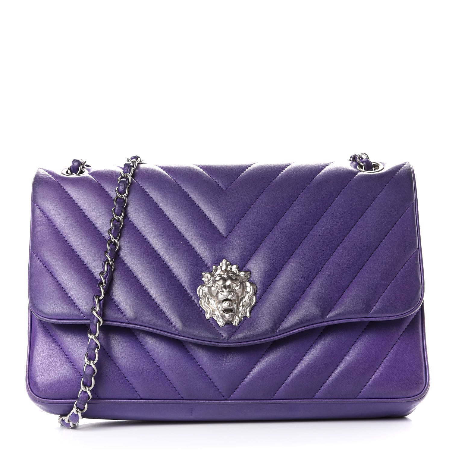 Chanel Lambskin Chevron Jumbo Leo Lion Flap Violet Fonce 1 of 11