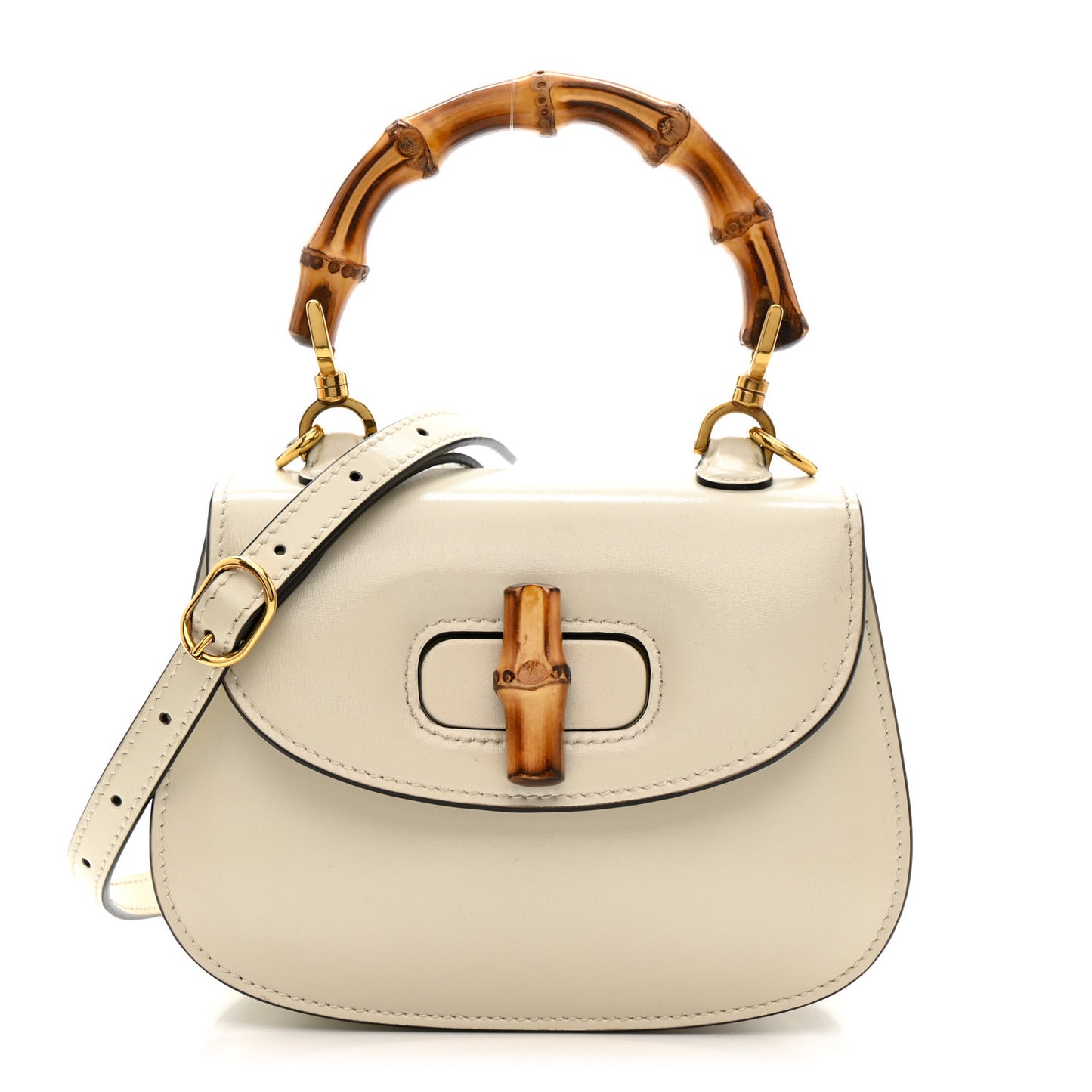 Boarded Dyana Lux Calfskin Web Mini Bamboo 1947 Top Handle Bag  Mystic White