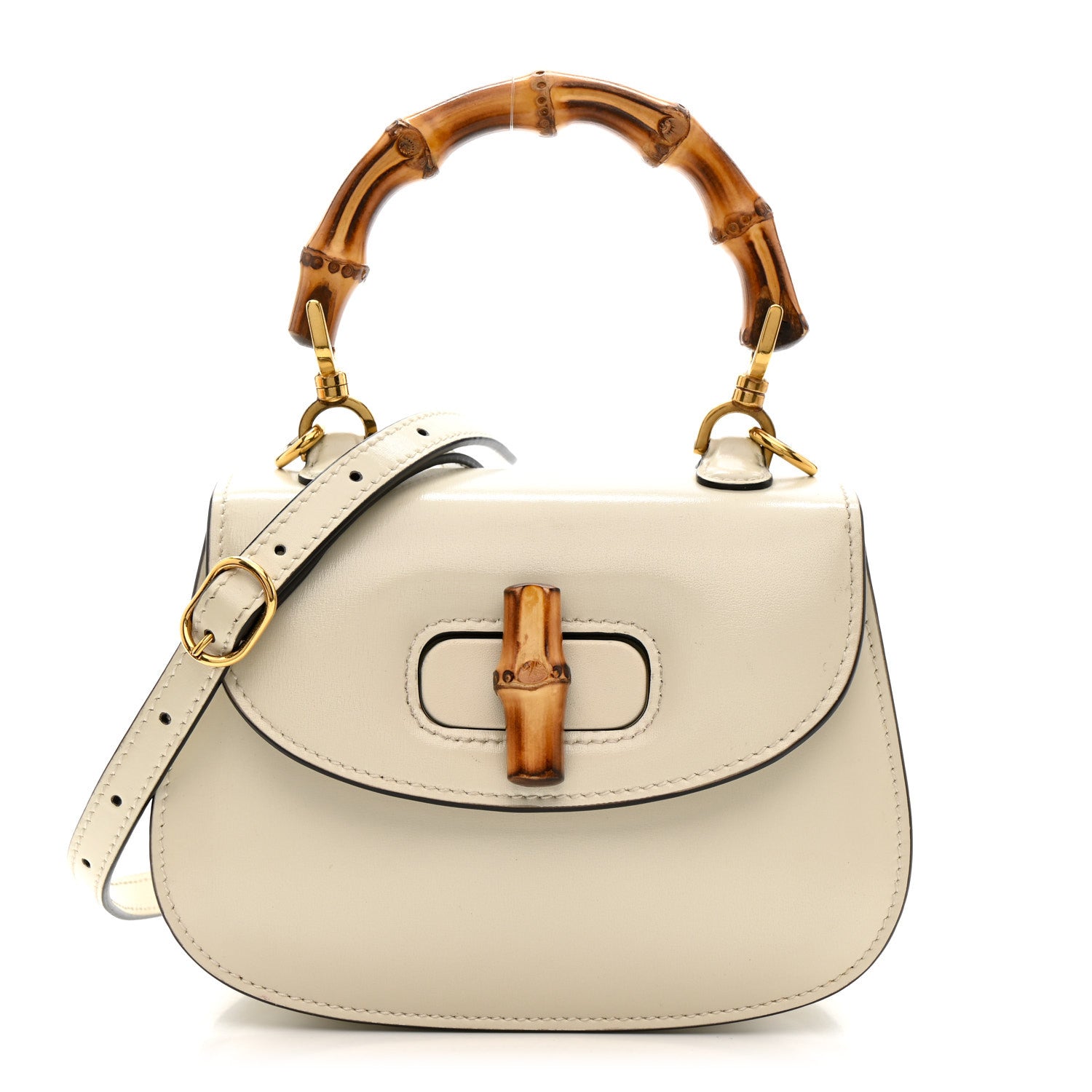 Gucci Boarded Dyana Lux Calfskin Web Mini Bamboo 1947 Top Handle Bag  Mystic White 1 of 13