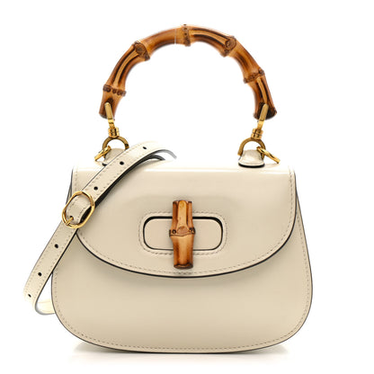 Gucci Boarded Dyana Lux Calfskin Web Mini Bamboo 1947 Top Handle Bag  Mystic White 1 of 13