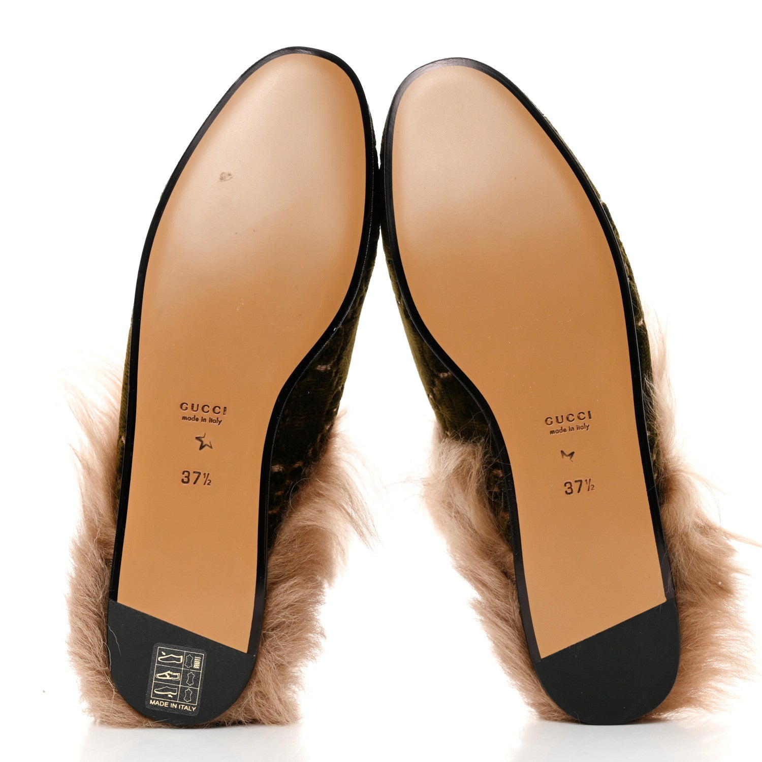 Gucci Velvet GG Monogram Fur Womens Princetown Slippers 37.5 Khaki 5 of 7