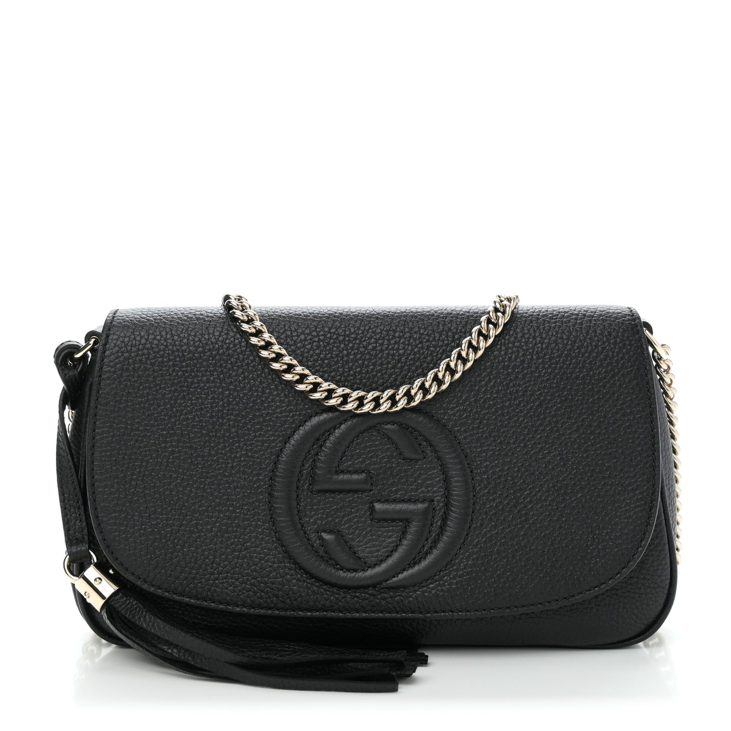 Pebbled Calfskin Medium Soho Flap Crossbody Black