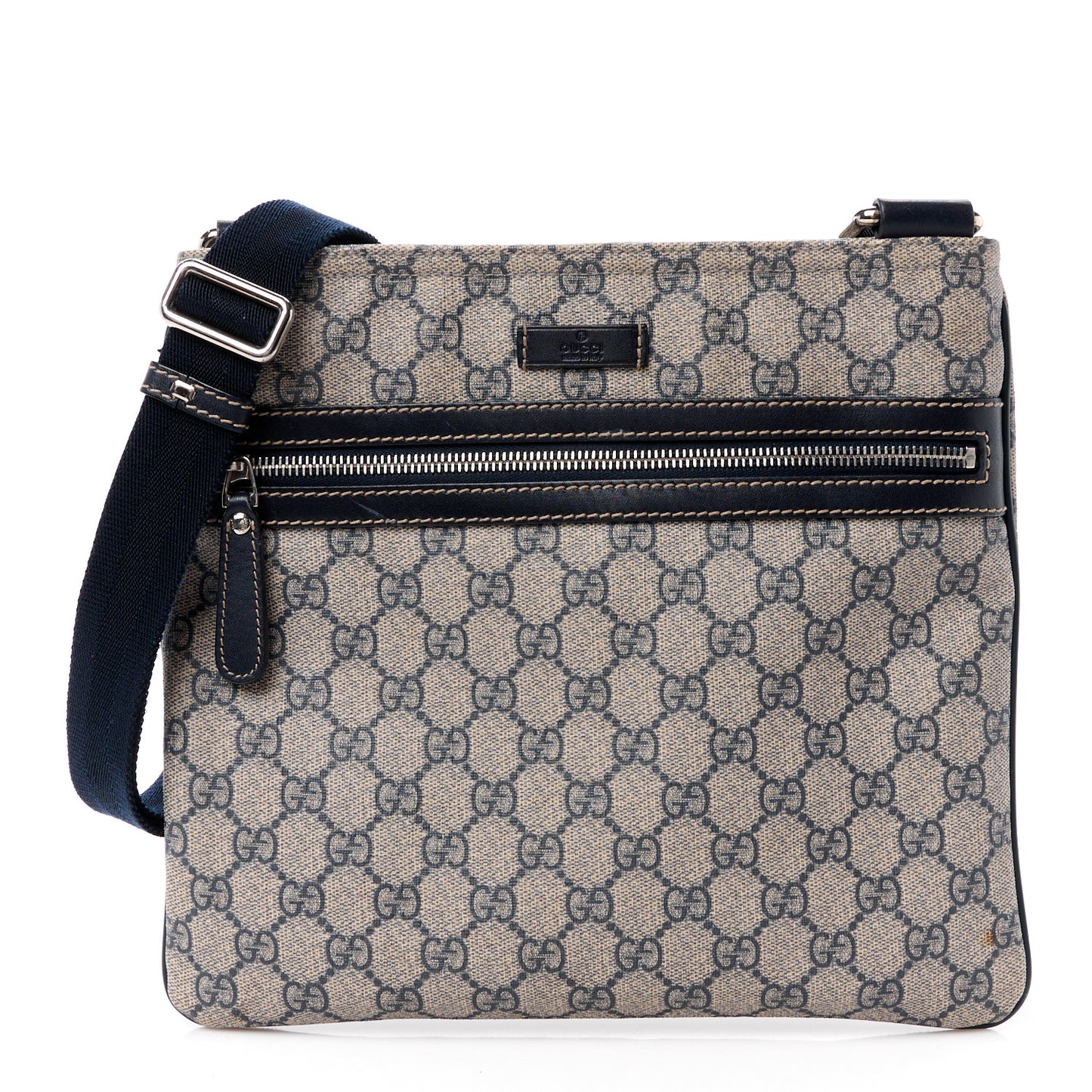 GG Supreme Monogram Small Flat Side Zip Messenger Bag Beige Blue