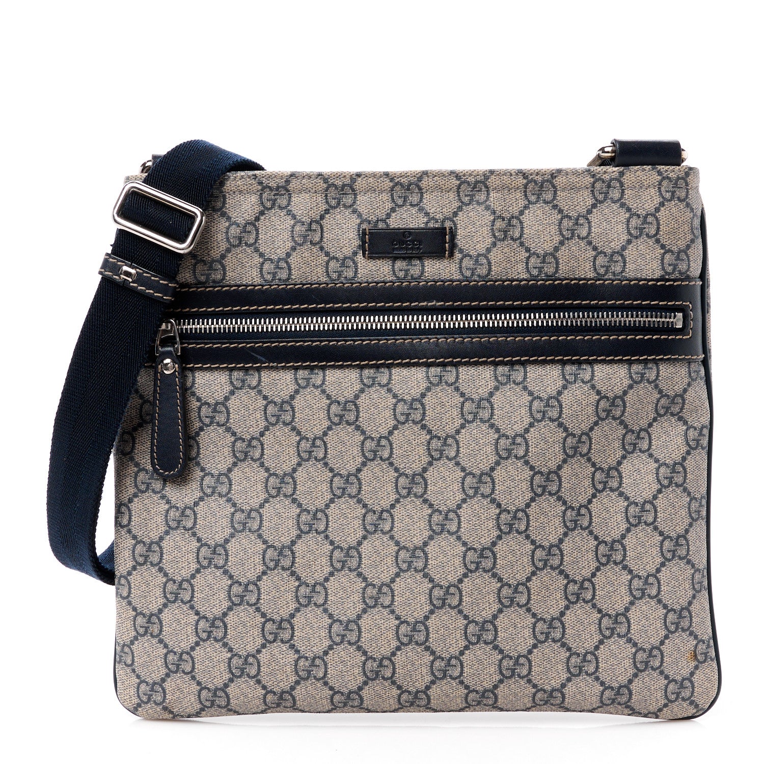 Gucci GG Supreme Monogram Small Flat Side Zip Messenger Bag Beige Blue 1 of 17
