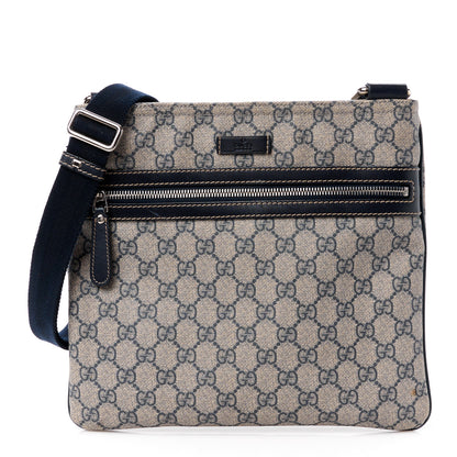 Gucci GG Supreme Monogram Small Flat Side Zip Messenger Bag Beige Blue 1 of 17