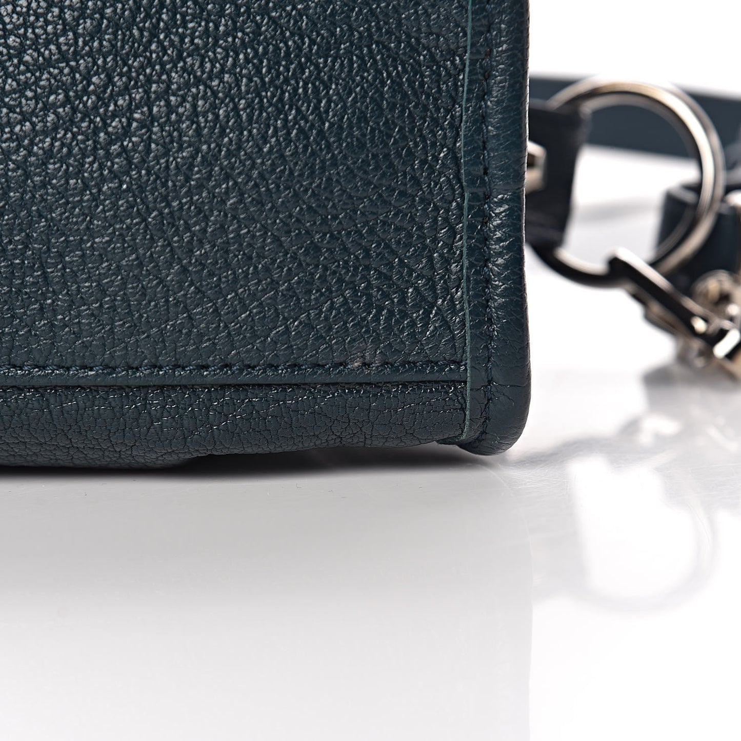 Chevre Silver Metallic Edge Hardware Mini City Bleu Paon