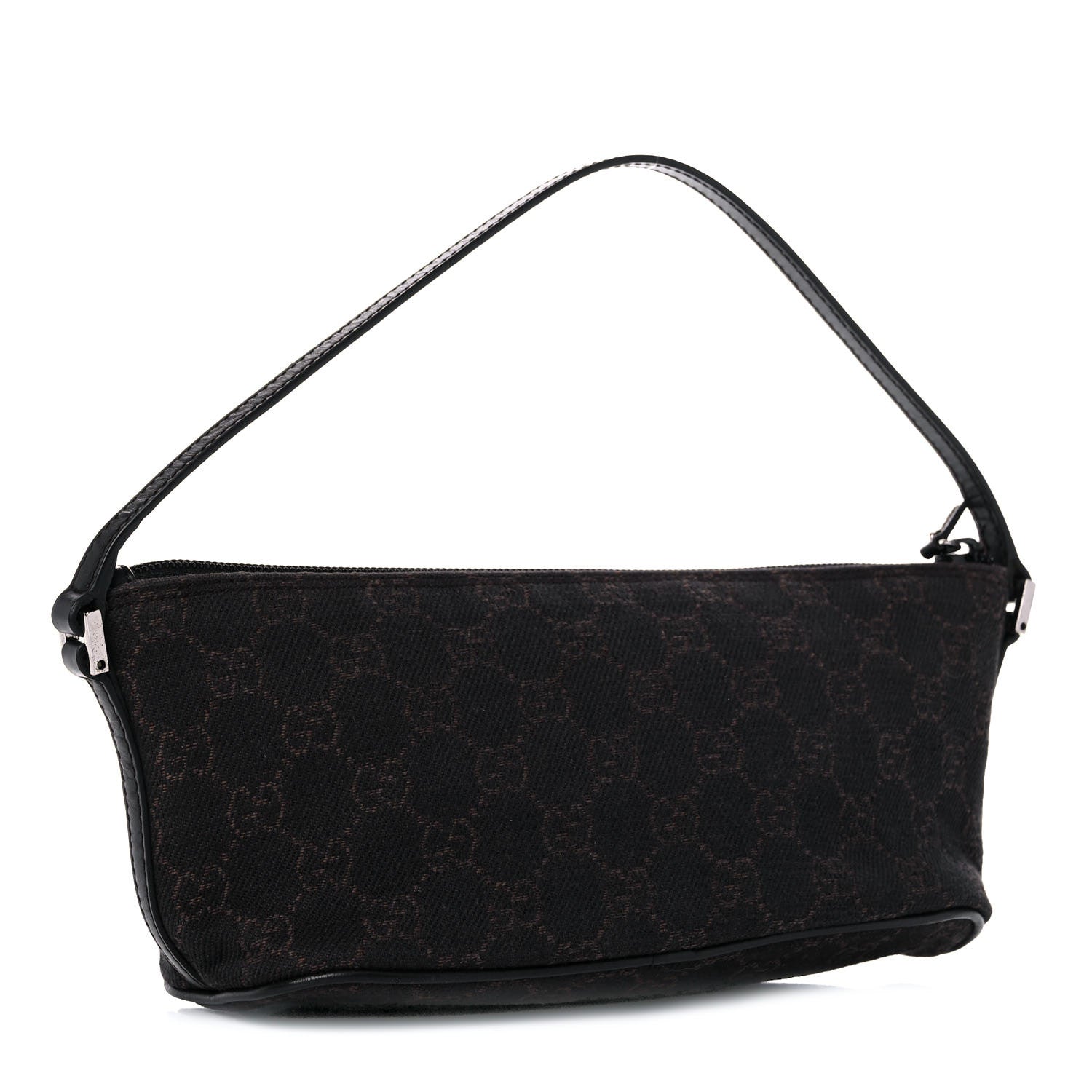 Gucci Denim Monogram Boat Pochette Dark Brown 3 of 15