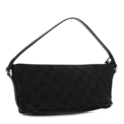 Gucci Denim Monogram Boat Pochette Dark Brown 3 of 15