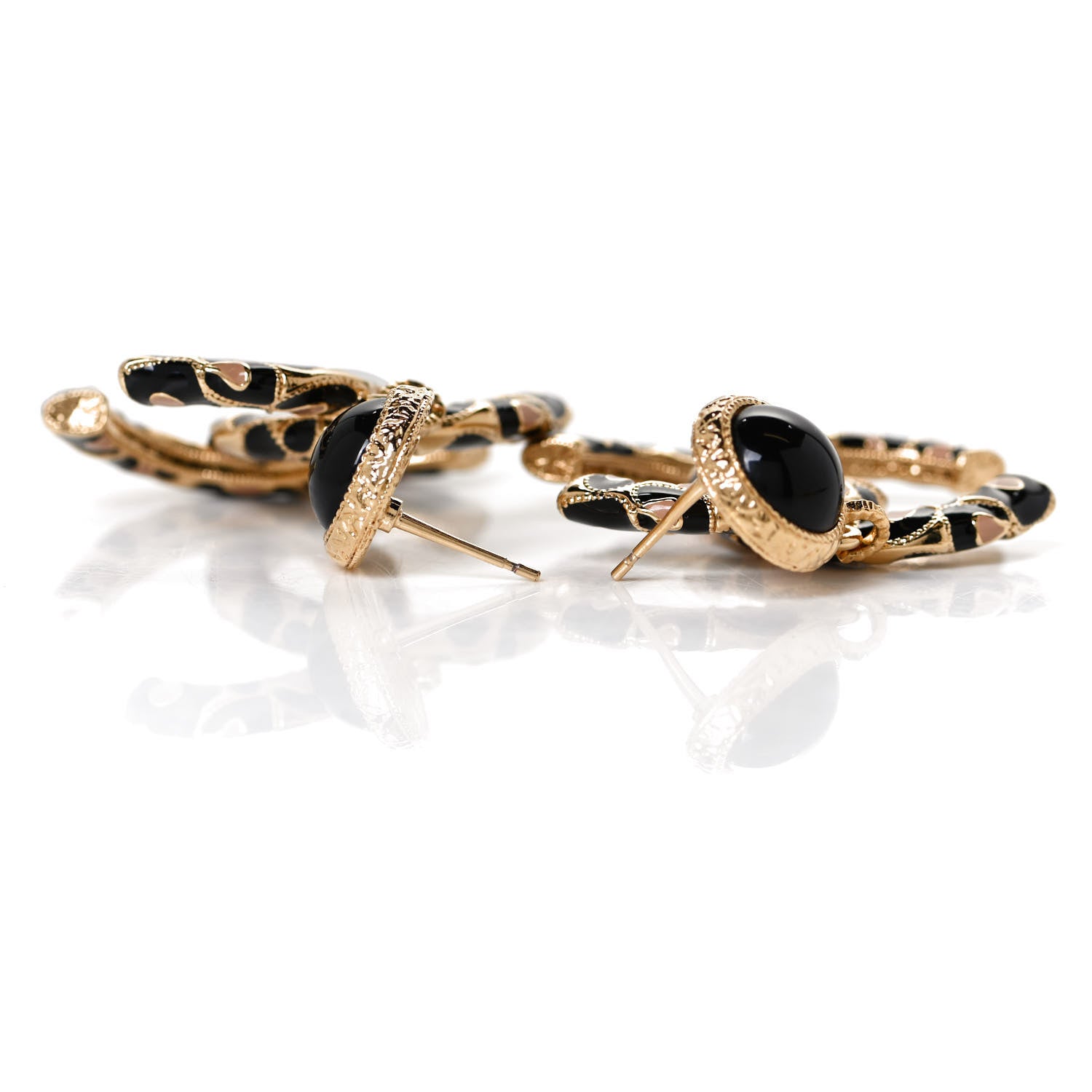 Chanel Metal Leopard Print CC Earrings Gold Black Beige 4 of 6