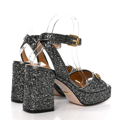 Gucci Glitter Nappa Silk Lady Horsebit 60mm Platform Sandals 37 Light Grey Anthracite 4 of 9