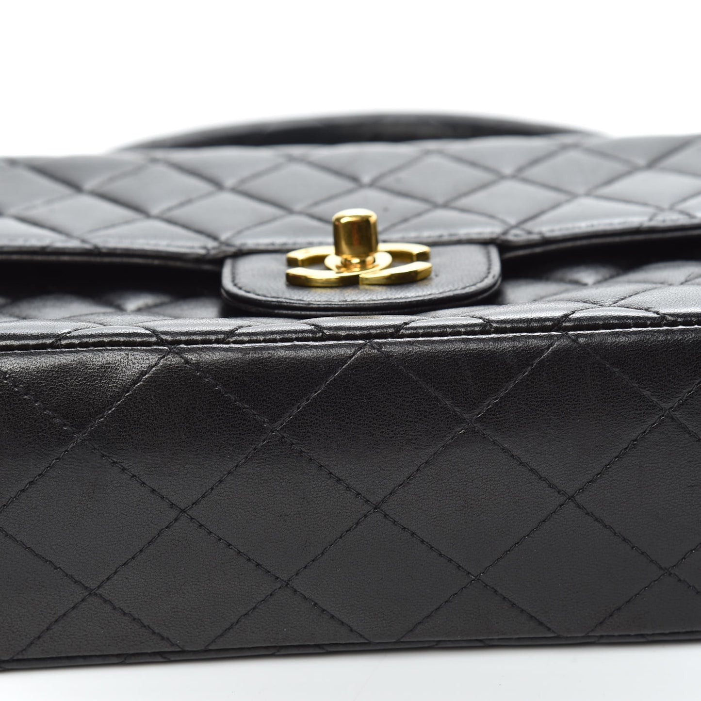 Lambskin Quilted Medium Rectangular Kelly Flap Bag Black