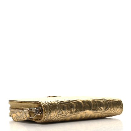 Chanel Metallic Calfskin Crocodile Embossed Cocodile Zip Coin Case Gold 4 of 8