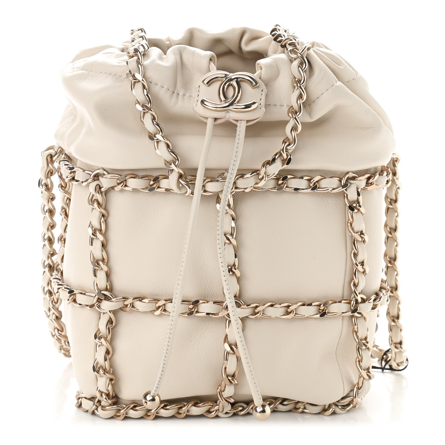 Chanel Lambskin Bucket Chain Drawstring Bag Beige 1 of 10
