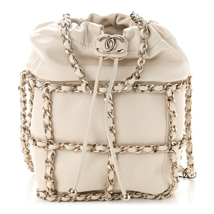 Chanel Lambskin Bucket Chain Drawstring Bag Beige 1 of 10