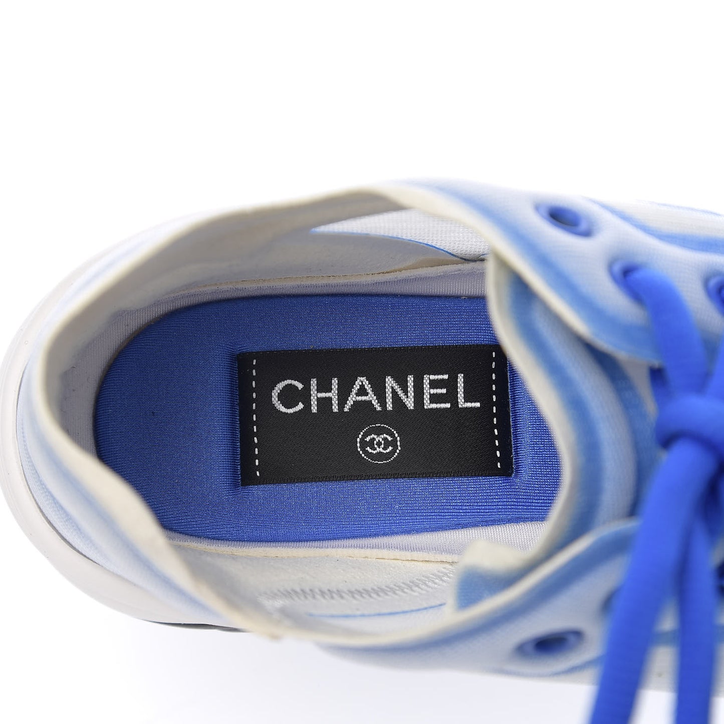 Calfskin Mesh Lycra Womens Logo Sneakers 37 White Blue