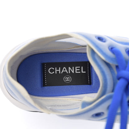 Chanel Calfskin Mesh Lycra Womens Logo Sneakers 37 White Blue 6 of 8