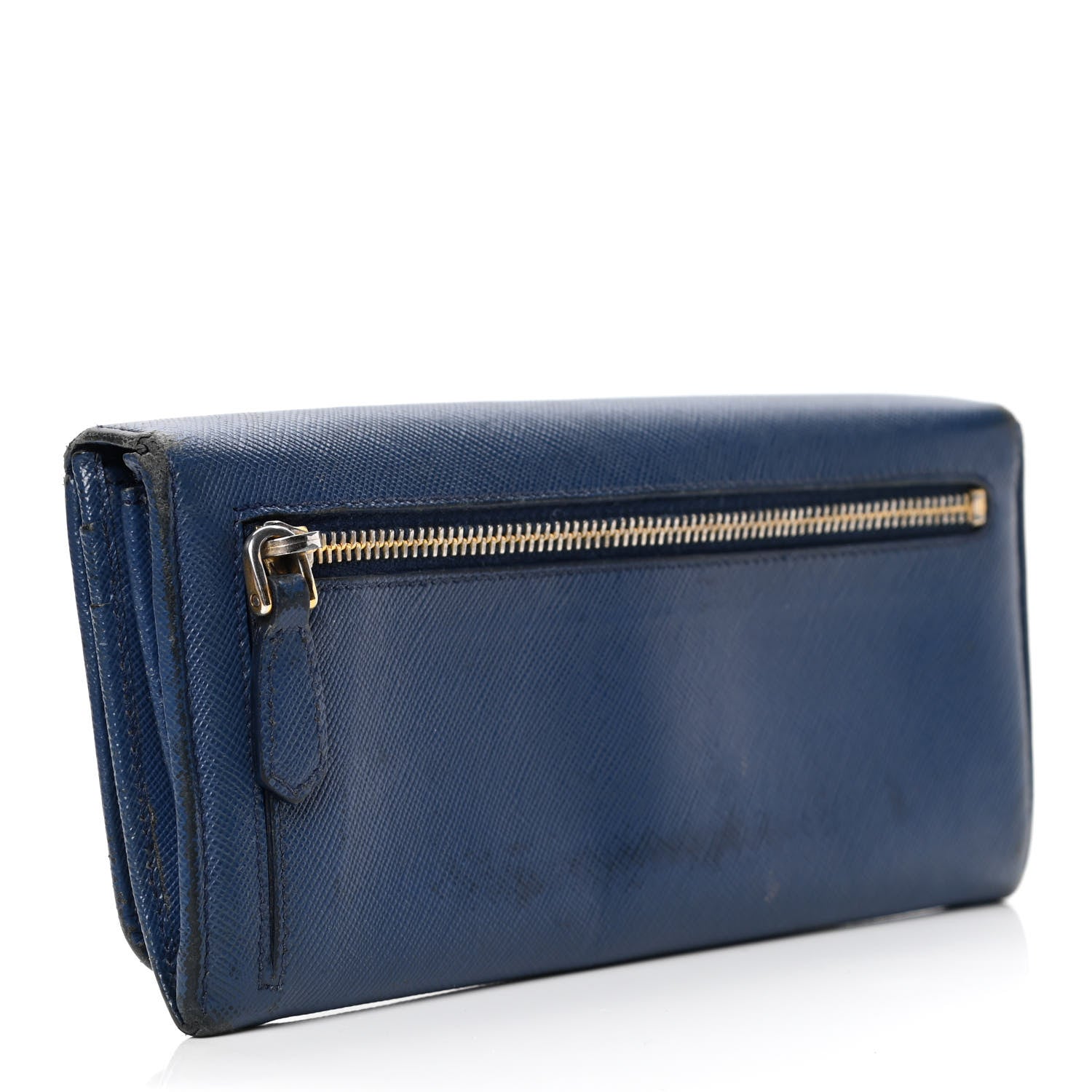 Prada Saffiano Metal Continental Flap Wallet Bleuette 2 of 6