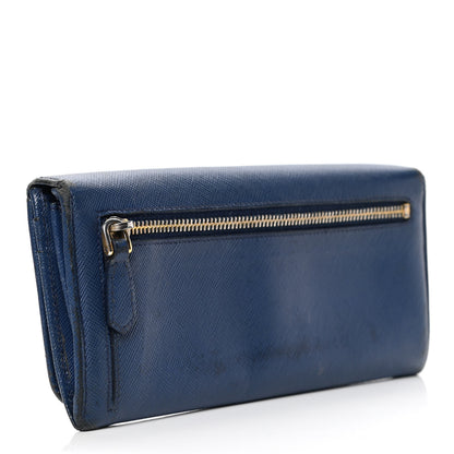Prada Saffiano Metal Continental Flap Wallet Bleuette 2 of 6