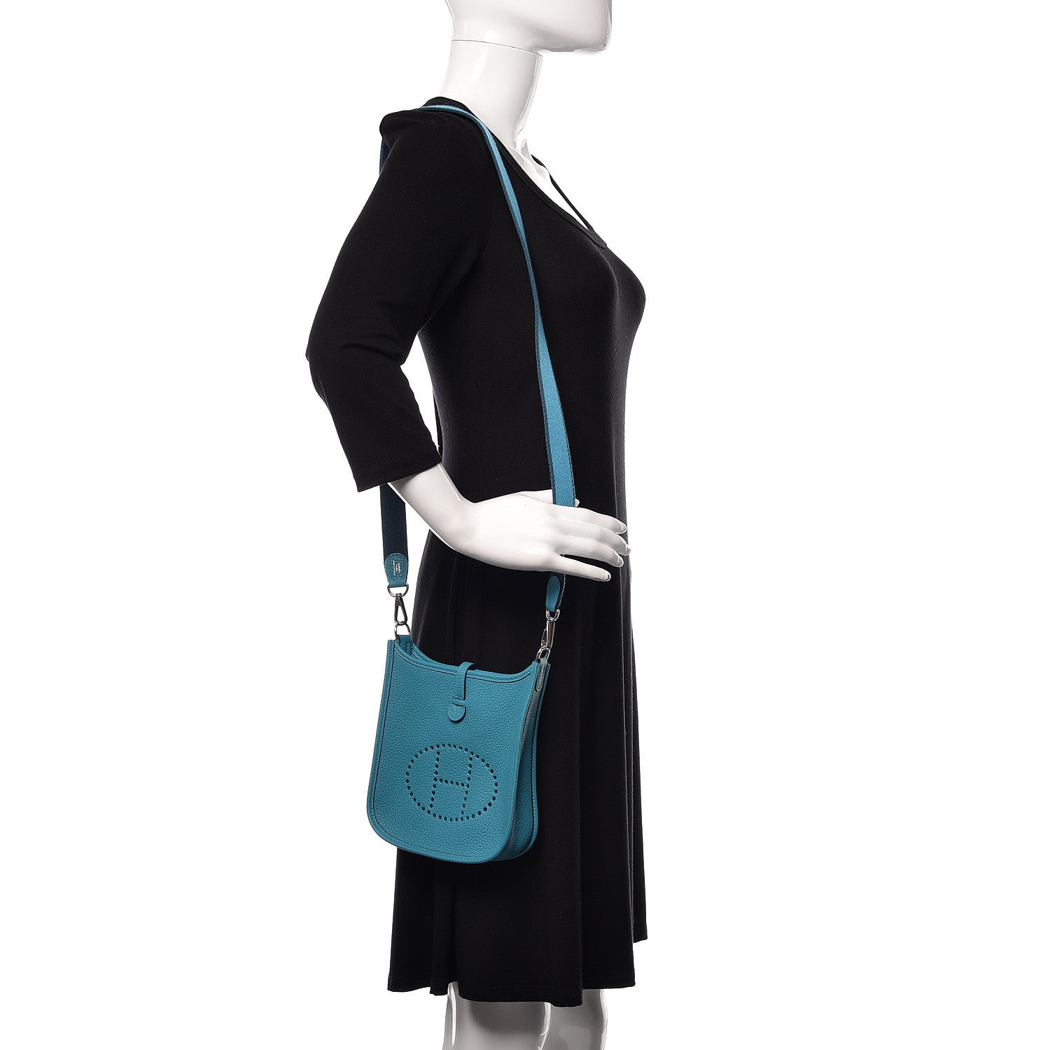Hermes Taurillon Clemence Amazone Evelyne TPM Turquoise Colvert 2 of 11