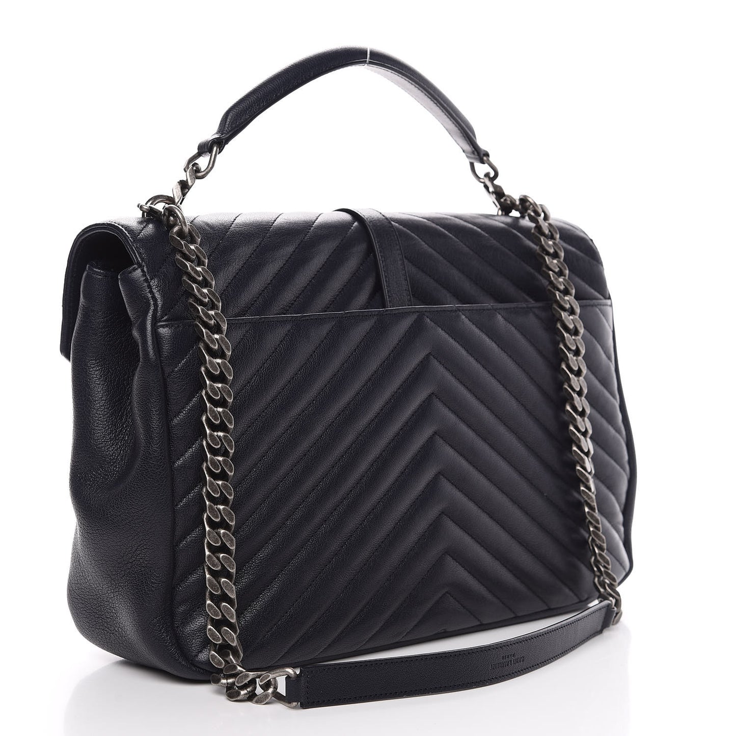 Sheepskin Matelasse Chevron Monogram Large College Satchel Navy Blue