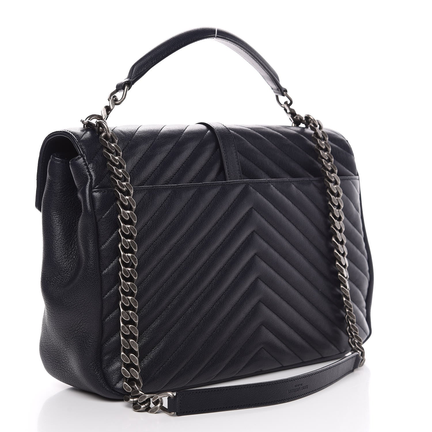 Saint Laurent Sheepskin Matelasse Chevron Monogram Large College Satchel Navy Blue 2 of 9