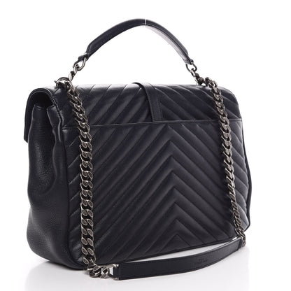 Saint Laurent Sheepskin Matelasse Chevron Monogram Large College Satchel Navy Blue 2 of 9