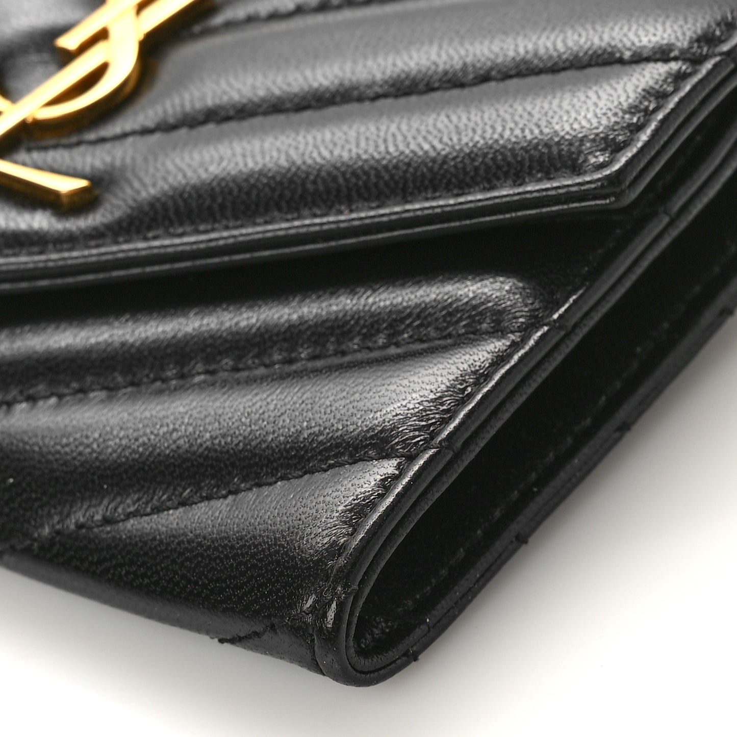 Nappa Matelasse Chevron Small Monogram Envelope Wallet Black