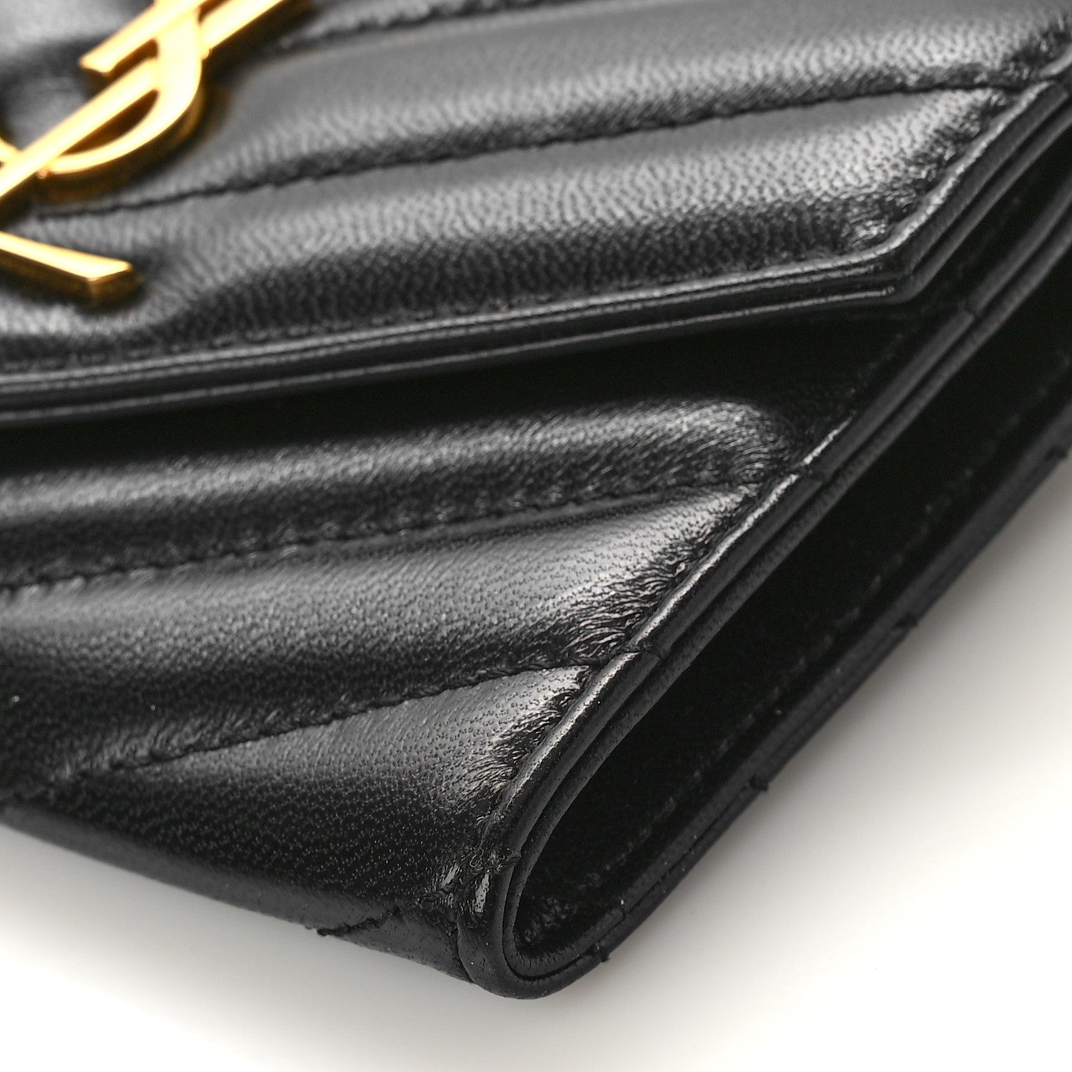Saint Laurent Nappa Matelasse Chevron Small Monogram Envelope Wallet Black 8 of 9